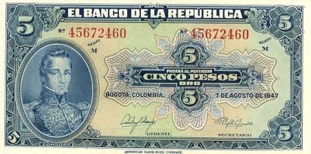 Colombie 5 Pesos oro oro, Gal Cordoba