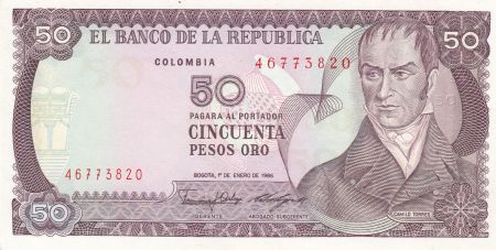 Colombie 50 Pesos 01-01-1986 - Camilo Torres - Fleurs