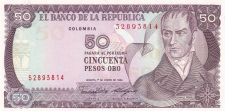 Colombie 50 Pesos oro, Camillo Torres - Orchidées - 01-01-1986