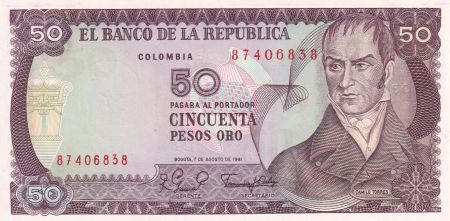 Colombie 50 Pesos oro, Camillo Torres - Orchidées - 07-08-1981