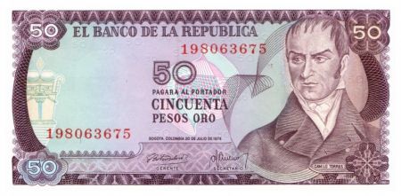 Colombie 50 Pesos oro, Camillo Torres - Orchidées - 1974