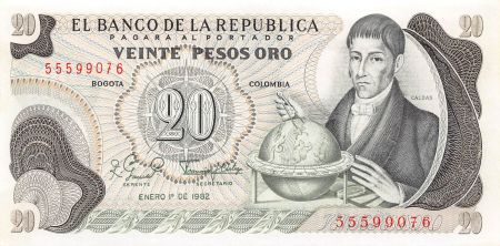 Colombie COLOMBIE  CALDAS - 20 PESOS ORO 1982 - P.NEUF