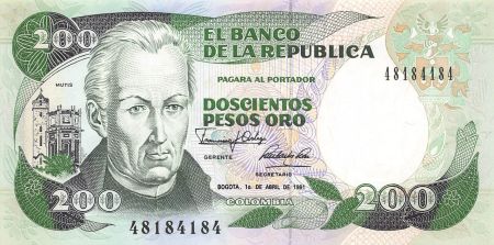 Colombie COLOMBIE  JOSE CELESTINO MUTIS - 200 PESOS ORO 1991 - P.NEUF
