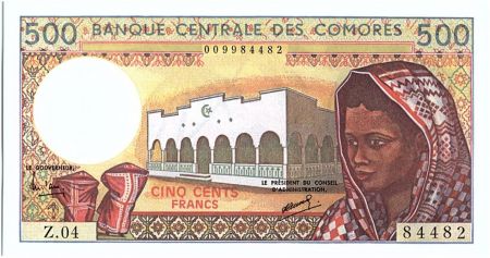 Comores 500 Francs Femme - Batiment - 1986