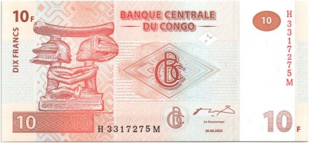Congo (RDC) 10 Francs 2003 - Appui Tête de Chef Luba - G et D Munich