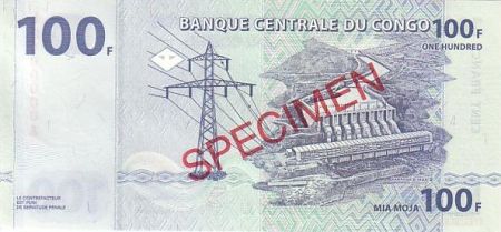Congo (RDC) 100 Francs Eléphant - Barrage Spécimen 2000 G et D Muncih