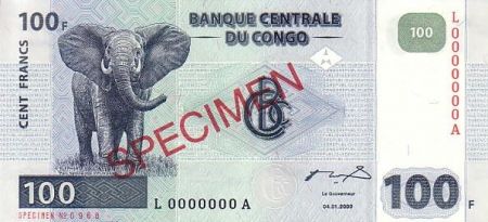 Congo (RDC) 100 Francs Eléphant - Barrage Spécimen 2000 G et D Muncih