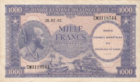 Congo (RDC) 1000 Francs - Africain - Antilope - 15-02-1962