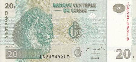 Congo (RDC) 20 Francs - Lions - HDM - 2003