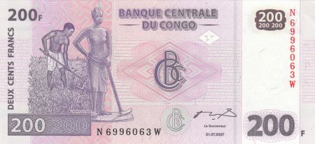 Congo (RDC) 200 Francs 2000 - Fermiers, hommes et rivière - HdM