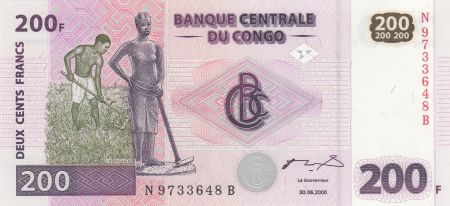 Congo (RDC) 200 Francs 2007 - Fermiers, hommes et rivière - G&D