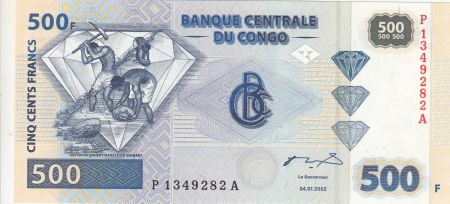Congo (RDC) 500 Francs 2002 - Exploitation du diamant - G&D