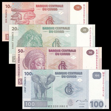 Congo (RDC) Série 4 billets 10 20 50 et 100 Francs - Neuf