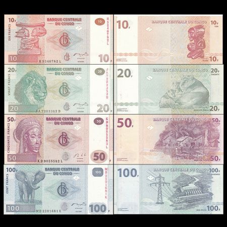 Congo (RDC) Série 4 billets 10 20 50 et 100 Francs - Neuf