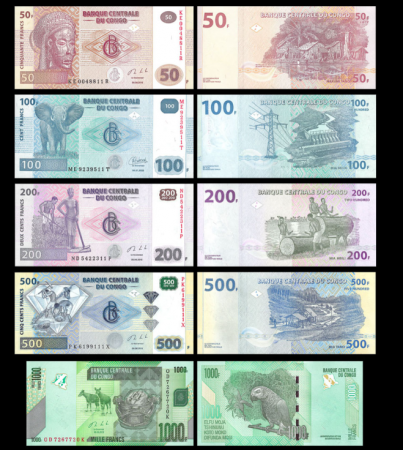 Congo (RDC) Série 5 billets du Congo 50 100 200 500 et 1000 Francs - 2013/2022