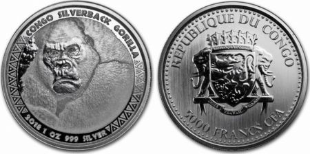 Congo (République du) 5000 Francs Gorille - Once Argent 2018