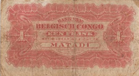 Congo Belge 1 Franc Matadi - 1920 - P.3B - TB