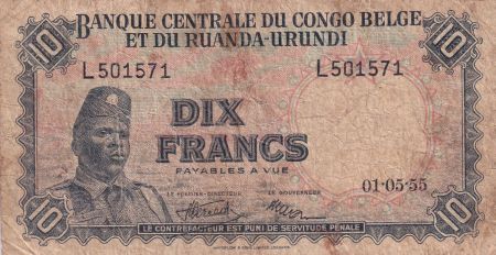 Congo Belge 10 Francs - Soldat - Antilope - 01-05-1955 - Lettre L - P.30a