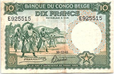 Congo Belge 10 Francs Danseurs Watusi - 1941