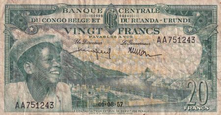 Congo Belge 20 Francs - Jeune Garçon -  Barrage - 1957 - TB - P.31