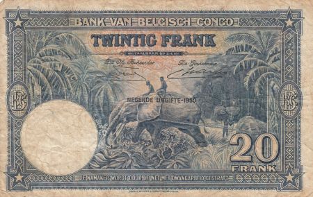 Congo Belge 20 Francs - Pirogue et éléphant - 11-04-1950 - Série A.Y - P.15