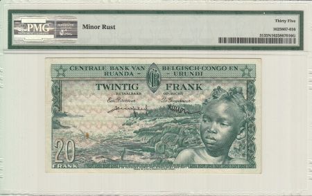 Congo Belge 20 Francs, Jeune Garçon, Barrage - 1956 - PMG VF 35