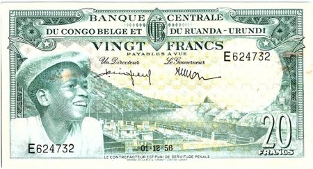 Congo Belge 20 Francs Jeune Garçon, Barrage - 1956