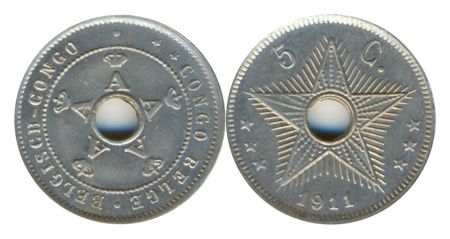 Congo Belge 5 Cents Albert I - Etoile - 1911