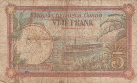 Congo Belge 5 Francs 21-01-1929 - TB - P.8e
