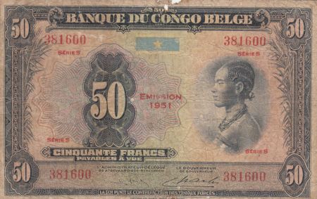 Congo Belge 50 Francs Femme africaine - 1951 - p.TB - P.16