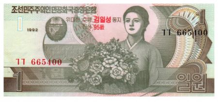 Corée du Nord 1 Won Femme - 1992 (surcharge 2007)