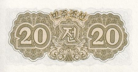 Corée du Nord 20 Chon - Vert et jaune - 1947 - NEUF - P.6b