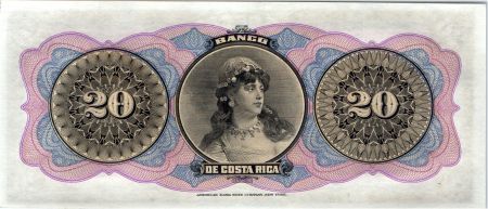 Costa Rica 20 Pesos Bateau - Portrait  - 1899
