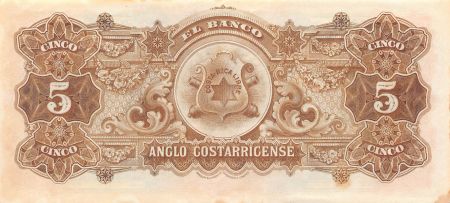 Costa Rica COSTA RICA  EL BANCO ANGLO COSTARRICENSE - 5 COLONES 1917 - SUP+