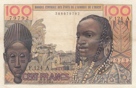 Côte d\'Ivoire 100 Francs masque 1961 - Côte d\'ivoire - Série F.124