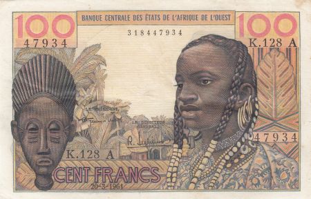 Côte d\'Ivoire 100 Francs masque 1961 - Côte d\'ivoire - Série K.128