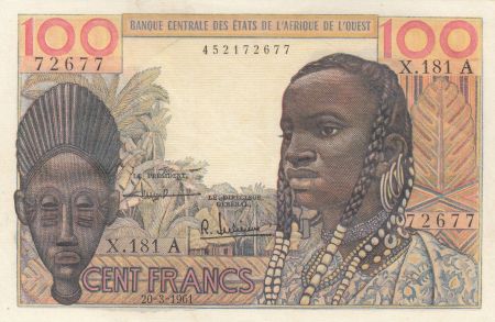 Côte d\'Ivoire 100 Francs masque 1961 litho - Côte d\'ivoire - Série X.181
