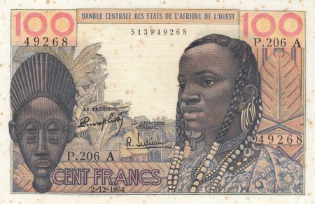 Côte d\'Ivoire 100 Francs masque 1964 - Côte d\'ivoire - Série P.206