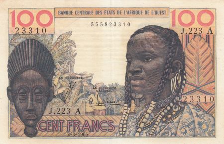Côte d\'Ivoire 100 Francs masque 1965 - Côte d\'ivoire - Série J.223