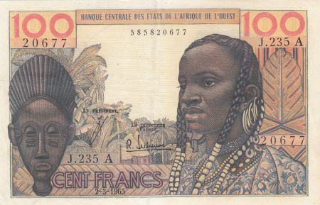 Côte d\'Ivoire 100 Francs masque 1965 - Côte d\'ivoire - Série J.235