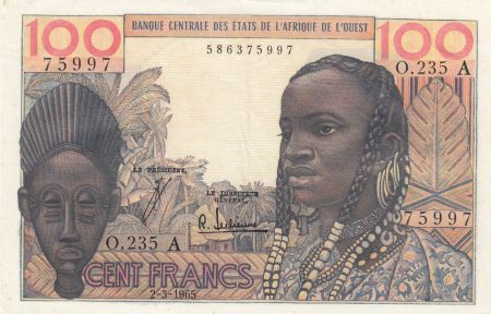 Côte d\'Ivoire 100 Francs masque 1965 - Côte d\'ivoire - Série O.235