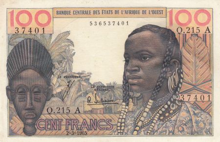 Côte d\'Ivoire 100 Francs masque 1965 - Côte d\'ivoire - Série Q.215