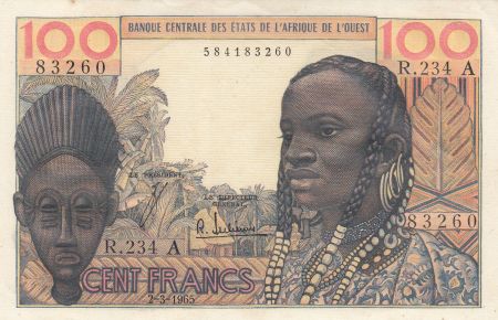 Côte d\'Ivoire 100 Francs masque 1965 - Côte d\'ivoire - Série R.234