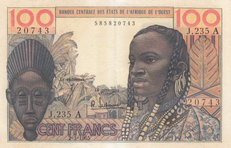 Côte d\'Ivoire 100 Francs masque 1965 - Côte d\'ivoire - Série R.235