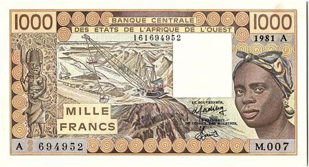 Côte d\'Ivoire 1000 Francs, femme 1981 - Côte d\'ivoire - Série M.007 - P.107Ab - p.Neuf