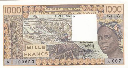 Côte d\'Ivoire 1000 Francs femme 1981 - Côte d\'ivoire - Série K.007