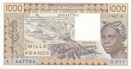 Côte d\'Ivoire 1000 Francs femme 1985 - Côte d\'Ivoire - Série Q.011