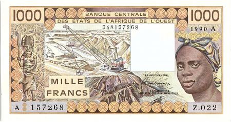 Côte d\'Ivoire 1000 Francs femme 1990 - Côte d\'ivoire - Série Z.022 - P.107Ai - SPL