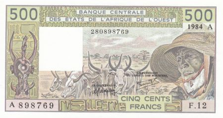 Côte d\'Ivoire 500 Francs Côte d\'ivoire - Vieil homme et zébus - 1984 - Série F.12