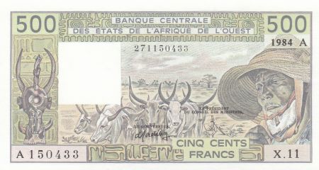 Côte d\'Ivoire 500 Francs Côte d\'ivoire - Vieil homme et zébus - 1984 - Série X.11